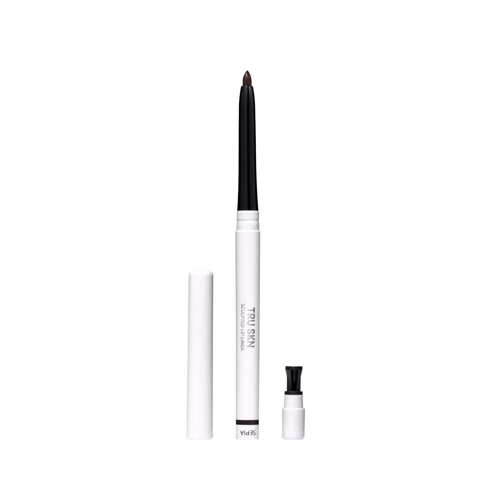 TRU SKN Sculpted Lip Liner in the shade Sepia. The pencil delivers a creamy, long-wear, soft-matte formula designed for precision shaping and feather-resistant definition.