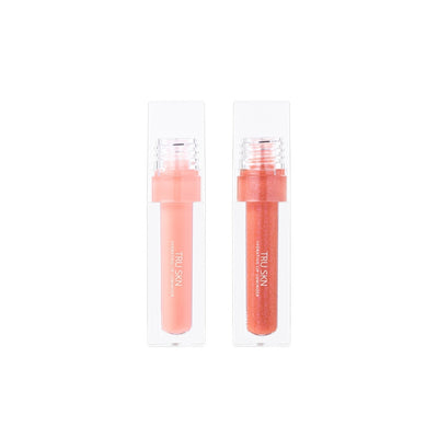TRU SKN Sheer Glow Duo Set. Image features two full-size Sheer Glow Lip Glosses (Coral and blush) , highlighting the hydrating, high-shine, non-sticky formula that delivers a sheer tint of colour.