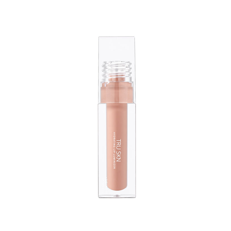 Single tube of TRU SKN Soft Silk Cream Lip Gloss, Ivory shade, emphasizing the hydrating, weightless formula that glides on effortlessly for maximum pigment and shine.