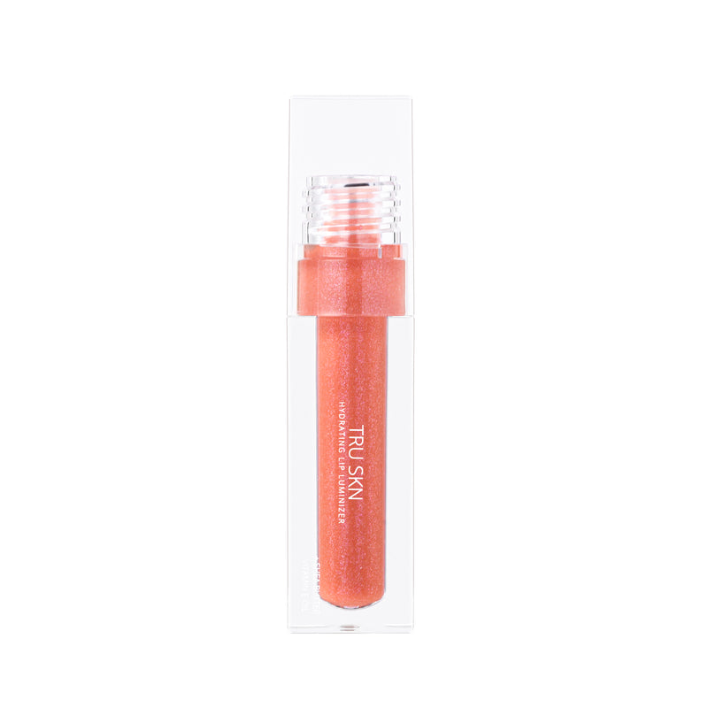 Single tube of Sheer Glow Lip Gloss from TRU SKN in Coral. The packaging suggests a glossy, non-sticky finish with nourishing Vitamin E and Shea Butter.